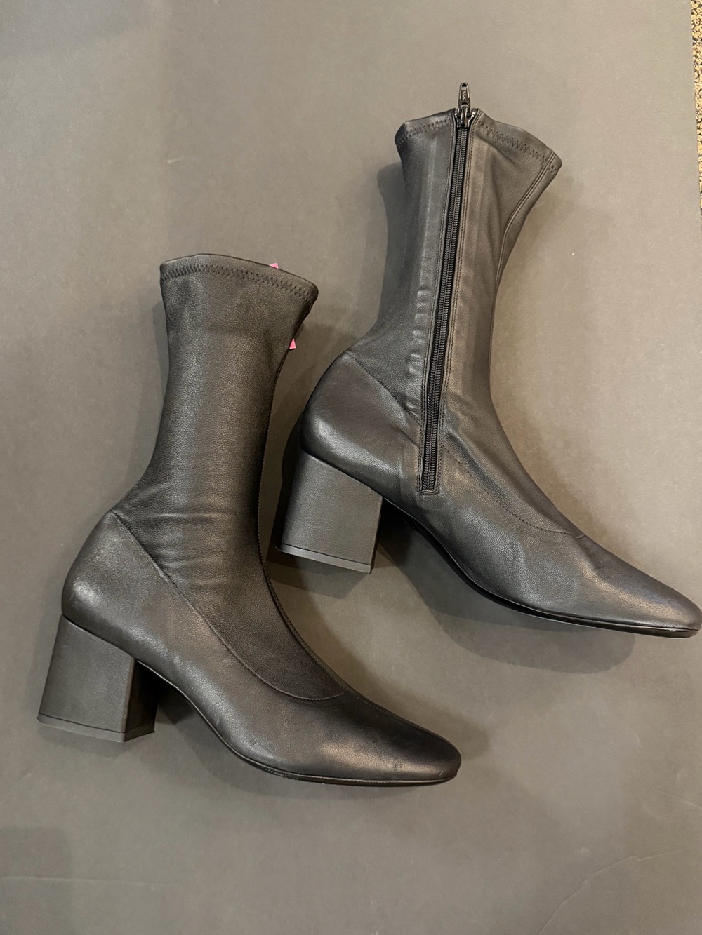 BY FAR Black Mid-Calf Block Heel Boots